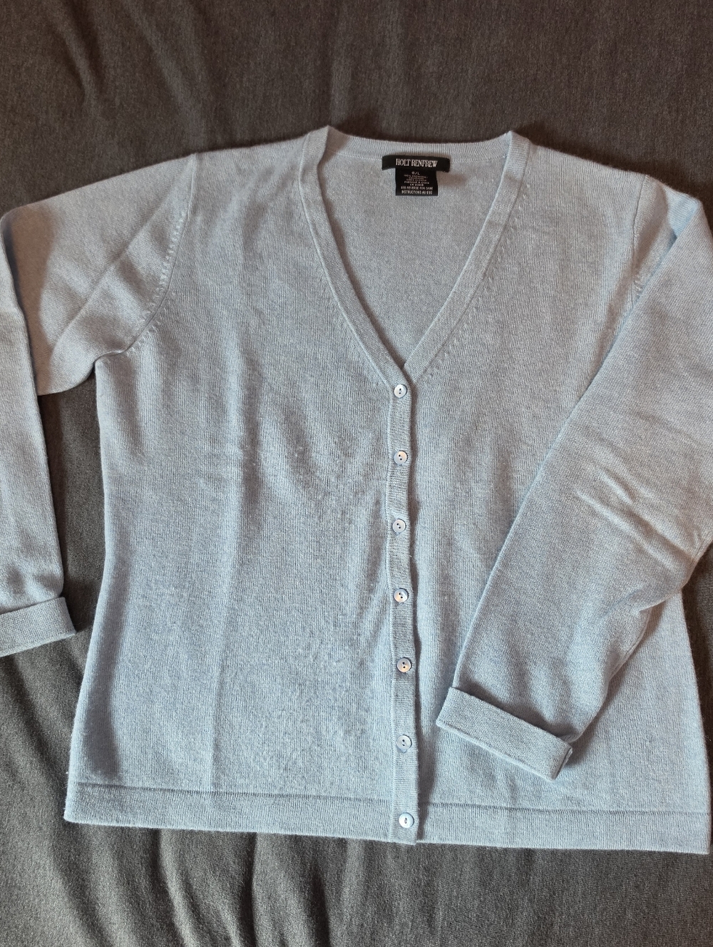 100% Cashmere Blue/Grey Holt Renfrew Cardigan